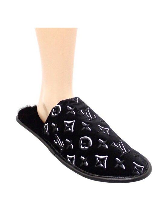 Louis Vuitton LV Suit Line Mules Slippers Room Shoes 42 Velvet Mink Black main image 5
